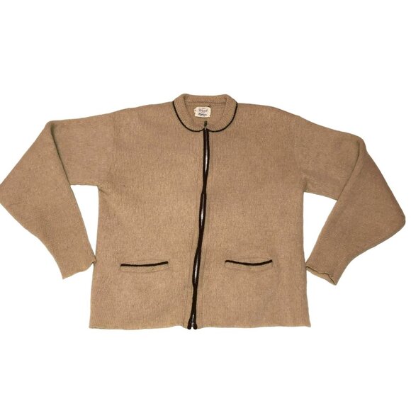 Vtg Gloray Knitting Mills Mohair Blend Cardigan Sweater Sz L Tan Zipper USA Made